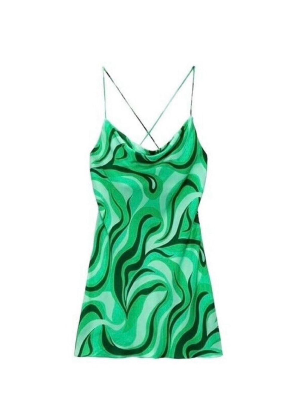 Green Swirl Slip Dress with Cowl Neck